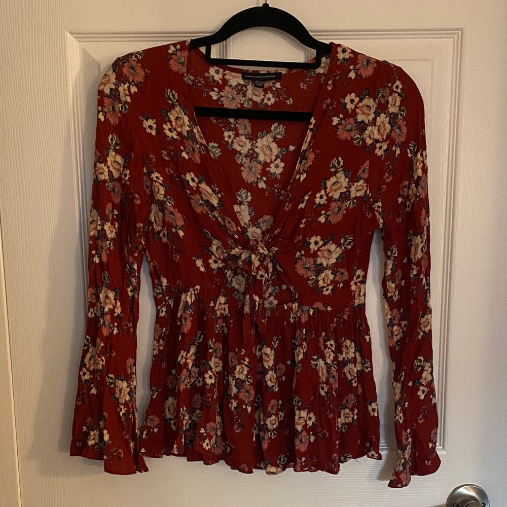 American Eagle Outfitters Red Floral Blouse
